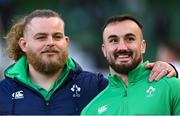 18 March 2023; Ronan Kelleher, right, and Finlay Bealham of Ireland before the Guinness Six Nations Rugby Championship match between Ireland and England at Aviva Stadium in Dublin. Photo by Ramsey Cardy/Sportsfile