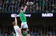 18 March 2023; Peter O'Mahony of Ireland and David Ribbans of England battle for possession during a lineout during the Guinness Six Nations Rugby Championship match between Ireland and England at Aviva Stadium in Dublin. Photo by Ramsey Cardy/Sportsfile