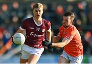 18 March 2023; Cian Hernon of Galway in action against Callum Cumiskey of Armagh during the Allianz Football League Division 1 match between Armagh and Galway at Box-It Athletic Grounds in Armagh. Photo by Ben McShane/Sportsfile