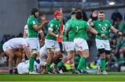 18 March 2023; Ireland players Peter O'Mahony, right, and Andrew Porter celebrate after being awarded a penalty during the Guinness Six Nations Rugby Championship match between Ireland and England at the Aviva Stadium in Dublin. Photo by Seb Daly/Sportsfile