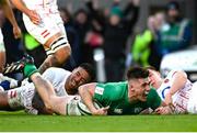 18 March 2023; Dan Sheehan of Ireland celebrates after scoring his side's first try during the Guinness Six Nations Rugby Championship match between Ireland and England at Aviva Stadium in Dublin. Photo by Harry Murphy/Sportsfile