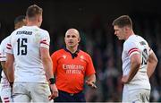 18 March 2023; Referee Jaco Peyper speaks to Freddie Steward of England after he is shown a red card during the Guinness Six Nations Rugby Championship match between Ireland and England at Aviva Stadium in Dublin. Photo by Ramsey Cardy/Sportsfile