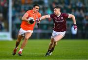 18 March 2023; Stefan Campbell of Armagh in action against Johnny Heaney of Galway during the Allianz Football League Division 1 match between Armagh and Galway at Box-It Athletic Grounds in Armagh. Photo by Ben McShane/Sportsfile