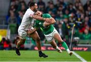 18 March 2023; Jamison Gibson-Park of Ireland is tackled by Ellis Genge of England during the Guinness Six Nations Rugby Championship match between Ireland and England at Aviva Stadium in Dublin. Photo by Harry Murphy/Sportsfile