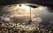 18 March 2023; A stadium floodlight is reflected in a puddle before the Allianz Football League Division 1 match between Kerry and Roscommon at Austin Stack Park in Tralee, Kerry. Photo by Piaras Ó Mídheach/Sportsfile