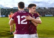 18 March 2023; Seán Kelly, right, and John Maher of Galway celebrate after the Allianz Football League Division 1 match between Armagh and Galway at Box-It Athletic Grounds in Armagh. Photo by Ben McShane/Sportsfile