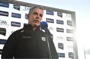 18 March 2023; Galway manager Pádraic Joyce is interviewed by RTÉ after his side's victory in the Allianz Football League Division 1 match between Armagh and Galway at Box-It Athletic Grounds in Armagh. Photo by Ben McShane/Sportsfile