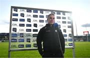 18 March 2023; Galway manager Pádraic Joyce is interviewed by RTÉ after his side's victory in the Allianz Football League Division 1 match between Armagh and Galway at Box-It Athletic Grounds in Armagh. Photo by Ben McShane/Sportsfile