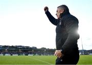 18 March 2023; Galway manager Pádraic Joyce celebrates after his side's first goal during the Allianz Football League Division 1 match between Armagh and Galway at Box-It Athletic Grounds in Armagh. Photo by Ben McShane/Sportsfile