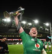 18 March 2023; Tadhg Furlong of Ireland celebrates with the Six Nations trophy after the Guinness Six Nations Rugby Championship match between Ireland and England at Aviva Stadium in Dublin. Photo by Harry Murphy/Sportsfile