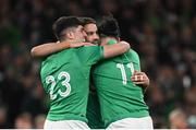 18 March 2023; Ireland players, from left, Jimmy O'Brien, Conor Murray and James Lowe after their side's victory in the Guinness Six Nations Rugby Championship match between Ireland and England at Aviva Stadium in Dublin. Photo by Harry Murphy/Sportsfile