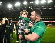 18 March 2023; Cian Healy of Ireland with his son Beau after the Guinness Six Nations Rugby Championship match between Ireland and England at Aviva Stadium in Dublin. Photo by Harry Murphy/Sportsfile
