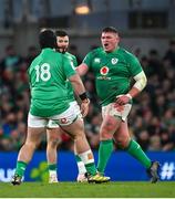 18 March 2023; Tadhg Furlong, right, and Tom O'Toole of Ireland, 18, during the Guinness Six Nations Rugby Championship match between Ireland and England at the Aviva Stadium in Dublin. Photo by Seb Daly/Sportsfile
