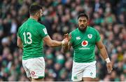 18 March 2023; Bundee Aki, right, and Robbie Henshaw of Ireland during the Guinness Six Nations Rugby Championship match between Ireland and England at the Aviva Stadium in Dublin. Photo by Seb Daly/Sportsfile