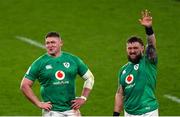 18 March 2023; Tadhg Furlong, left, and Andrew Porter of Ireland after the Guinness Six Nations Rugby Championship match between Ireland and England at Aviva Stadium in Dublin. Photo by Ramsey Cardy/Sportsfile