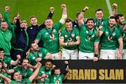 18 March 2023; Ireland players celebrate after the Guinness Six Nations Rugby Championship match between Ireland and England at Aviva Stadium in Dublin. Photo by Ramsey Cardy/Sportsfile
