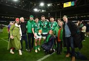 18 March 2023; Jimmy O'Brien, Caelan Doris and Hugo Keenan of Ireland with family and friends after the Guinness Six Nations Rugby Championship match between Ireland and England at Aviva Stadium in Dublin. Photo by Harry Murphy/Sportsfile