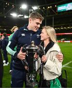 18 March 2023; Garry Ringrose of Ireland and Ellen Beirne with the trophy after the Guinness Six Nations Rugby Championship match between Ireland and England at Aviva Stadium in Dublin. Photo by Harry Murphy/Sportsfile