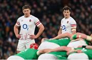 18 March 2023; Owen Farrell, left, and Henry Arundell of England during the Guinness Six Nations Rugby Championship match between Ireland and England at Aviva Stadium in Dublin. Photo by Ramsey Cardy/Sportsfile