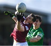 18 March 2023; Lorcan Dolan of Westmeath in action against Jonathan Cassidy of Fermanagh during the Allianz Football League Division 3 match between Fermanagh and Westmeath at St Josephs Park in Ederney, Fermanagh. Photo by Stephen Marken/Sportsfile