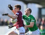 18 March 2023; John Heslin of Westmeath in action against Ché Cullen of Fermanagh during the Allianz Football League Division 3 match between Fermanagh and Westmeath at St Josephs Park in Ederney, Fermanagh. Photo by Stephen Marken/Sportsfile