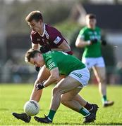 18 March 2023; Luke Flanagan of Fermanagh in action against John Heslin of Westmeath during the Allianz Football League Division 3 match between Fermanagh and Westmeath at St Josephs Park in Ederney, Fermanagh. Photo by Stephen Marken/Sportsfile