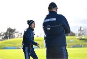 18 March 2023; Dublin selector Darren Daly, left, and manager Dessie Farrell during the Allianz Football League Division 2 match between Meath and Dublin at Páirc Tailteann in Navan, Meath. Photo by David Fitzgerald/Sportsfile