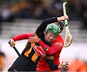 19 March 2023; Laura Murphy of Kilkenny is fouled by Laura Treacy of Cork during the Very Camogie League Division 1A match between Kilkenny and Cork at UPMC Nowlan Park in Kilkenny. Photo by Piaras Ó Mídheach/Sportsfile