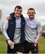 19 March 2023; Dan Corcoran, left and Niall Sharkey of Louth before the Allianz Football League Division 2 match between Louth and Cork at Páirc Mhuire in Ardee, Louth. Photo by Stephen Marken/Sportsfile
