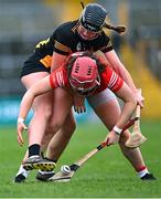 19 March 2023; Sorcha McCartan of Cork in action against Tiffany Fitzgerald of Kilkenny during the Very Camogie League Division 1A match between Kilkenny and Cork at UPMC Nowlan Park in Kilkenny. Photo by Piaras Ó Mídheach/Sportsfile