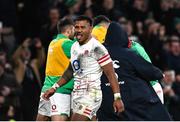 18 March 2023; Manu Tuilagi of England reacts after his side concede a try during the Guinness Six Nations Rugby Championship match between Ireland and England at Aviva Stadium in Dublin. Photo by Harry Murphy/Sportsfile