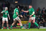18 March 2023; Tom O'Toole of Ireland, left, replaces teammate Tadhg Furlong during the Guinness Six Nations Rugby Championship match between Ireland and England at Aviva Stadium in Dublin. Photo by Harry Murphy/Sportsfile