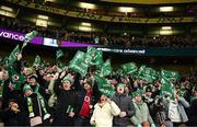 18 March 2023; Ireland supporters celebrate during the Guinness Six Nations Rugby Championship match between Ireland and England at Aviva Stadium in Dublin. Photo by Harry Murphy/Sportsfile