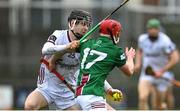 19 March 2023; Liam Collins of Galway in action against Darragh Egerton of Westmeath during the Allianz Hurling League Division 1 Group A match between Westmeath and Galway at TEG Cusack Park in Mullingar, Westmeath. Photo by Seb Daly/Sportsfile