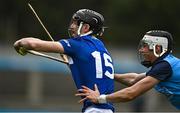 19 March 2023; Aaron Dunphy of Laois in action against Paddy Doyle of Dublin during the Allianz Hurling League Division 1 Group B match between Dublin and Laois at Parnell Park in Dublin. Photo by Sam Barnes/Sportsfile