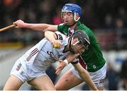 19 March 2023; Kevin Cooney of Galway in action against Johnny Bermingham of Westmeath during the Allianz Hurling League Division 1 Group A match between Westmeath and Galway at TEG Cusack Park in Mullingar, Westmeath. Photo by Seb Daly/Sportsfile