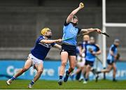 19 March 2023; Dónal Burke of Dublin in action against Ian Shanahan of Laois during the Allianz Hurling League Division 1 Group B match between Dublin and Laois at Parnell Park in Dublin. Photo by Sam Barnes/Sportsfile