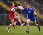19 March 2023; Francie Hughes of Monaghan in action against Peter Harte of Tyrone during the Allianz Football League Division 1 match between Monaghan and Tyrone at St Tiernach's Park in Clones, Monaghan. Photo by Daire Brennan/Sportsfile
