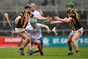 19 March 2023; Conor Ryan of Waterford in action against Conor Fogarty, left, and Martin Keoghan of Kilkenny during the Allianz Hurling League Division 1 Group B match between Waterford and Kilkenny at UPMC Nowlan Park in Kilkenny. Photo by Piaras Ó Mídheach/Sportsfile