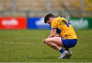 19 March 2023; Keelan Sexton of Clare reacts after the Allianz Football League Division 2 match between Derry and Clare at Derry GAA Centre of Excellence in Owenbeg, Derry. Photo by Ben McShane/Sportsfile