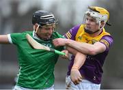 19 March 2023; Gearoid Hegarty of Limerick in action against Ian Carty of Wexford during the Allianz Hurling League Division 1 Group A match between Limerick and Wexford at TUS Gaelic Grounds in Limerick. Photo by Tyler Miller/Sportsfile