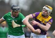 19 March 2023; Gearoid Hegarty of Limerick in action against Ian Carty of Wexford during the Allianz Hurling League Division 1 Group A match between Limerick and Wexford at TUS Gaelic Grounds in Limerick. Photo by Tyler Miller/Sportsfile