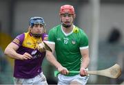 19 March 2023; Colin Coughlan of Limerick in action against Shane Reck of Wexford during the Allianz Hurling League Division 1 Group A match between Limerick and Wexford at TUS Gaelic Grounds in Limerick. Photo by Tyler Miller/Sportsfile
