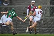 19 March 2023; Tiernan Killeen of Galway scores his side's fourth goal during the Allianz Hurling League Division 1 Group A match between Westmeath and Galway at TEG Cusack Park in Mullingar, Westmeath. Photo by Seb Daly/Sportsfile