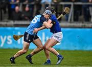 19 March 2023; Paul Crummey of Dublin in action against Padraic Dunne of Laois during the Allianz Hurling League Division 1 Group B match between Dublin and Laois at Parnell Park in Dublin. Photo by Sam Barnes/Sportsfile