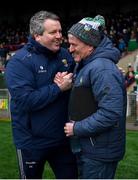 19 March 2023; Wexford manager Darragh Egan, left, and Limerick manager John Kiely after the Allianz Hurling League Division 1 Group A match between Limerick and Wexford at TUS Gaelic Grounds in Limerick. Photo by Tyler Miller/Sportsfile