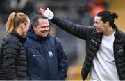 19 March 2023; Ashling Thompson of Cork in conversation with Waterford senior hurling manager Davy Fitzgerald after the Very Camogie League Division 1A match between Kilkenny and Cork at UPMC Nowlan Park in Kilkenny. Photo by Piaras Ó Mídheach/Sportsfile