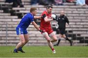 19 March 2023; Mattie Donnelly of Tyrone in action against Kieran Duffy of Monaghan during the Allianz Football League Division 1 match between Monaghan and Tyrone at St Tiernach's Park in Clones, Monaghan. Photo by Daire Brennan/Sportsfile