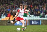 19 March 2023; Mayo goalkeeper Colm Reape kicks a free during the Allianz Football League Division 1 match between Donegal and Mayo at MacCumhaill Park in Ballybofey, Donegal. Photo by Ramsey Cardy/Sportsfile