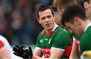 19 March 2023; Stephen Coen and his Mayo teammates before the Allianz Football League Division 1 match between Donegal and Mayo at MacCumhaill Park in Ballybofey, Donegal. Photo by Ramsey Cardy/Sportsfile